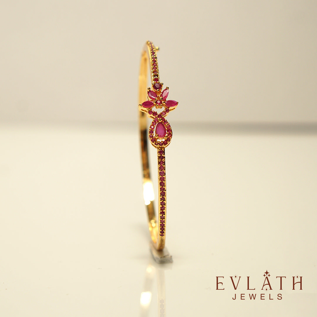 Premium Gold-Plated Red Ruby Stone-Studded Openable Bangles – Evlath Jewels